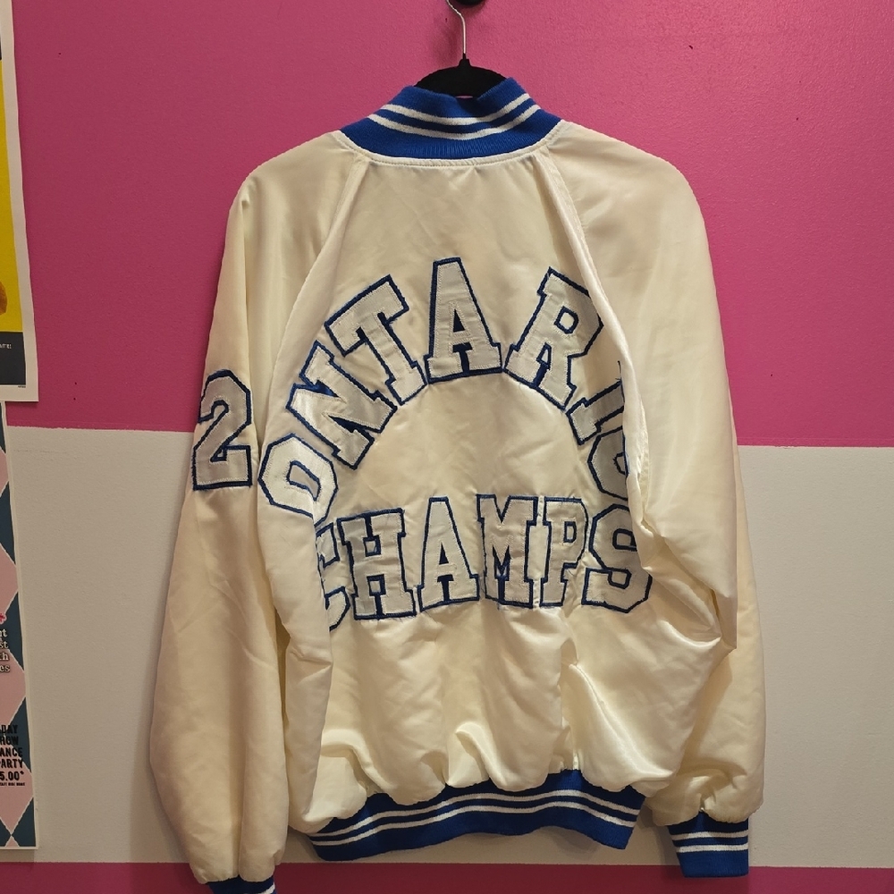 Vintage White and Blue Ontario Champs Pullover Jacket